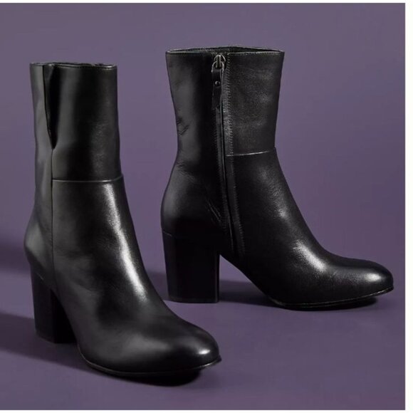 Seychelles Shoes - SOLD Anthropologie Seychelles Black Leather Heeled Ankle Boots Rounded Toe SZ 8